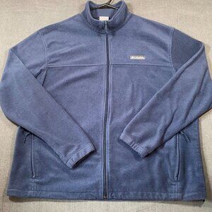 Columbia Full-Zip Fleece Jacket  Blue Polyester Warm Outerwear Mens Size 2XL